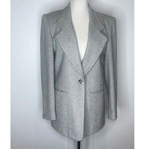Bonnie & Norma Vintage Herringbone Wool Blend Blazer Grey White Size 10